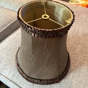 Antique Brown Lamp Shade Silk Metal Embellished Ribbon